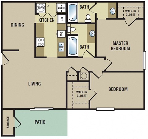 Cottonwood Apartments MS 2 Bedroom Floor Plan